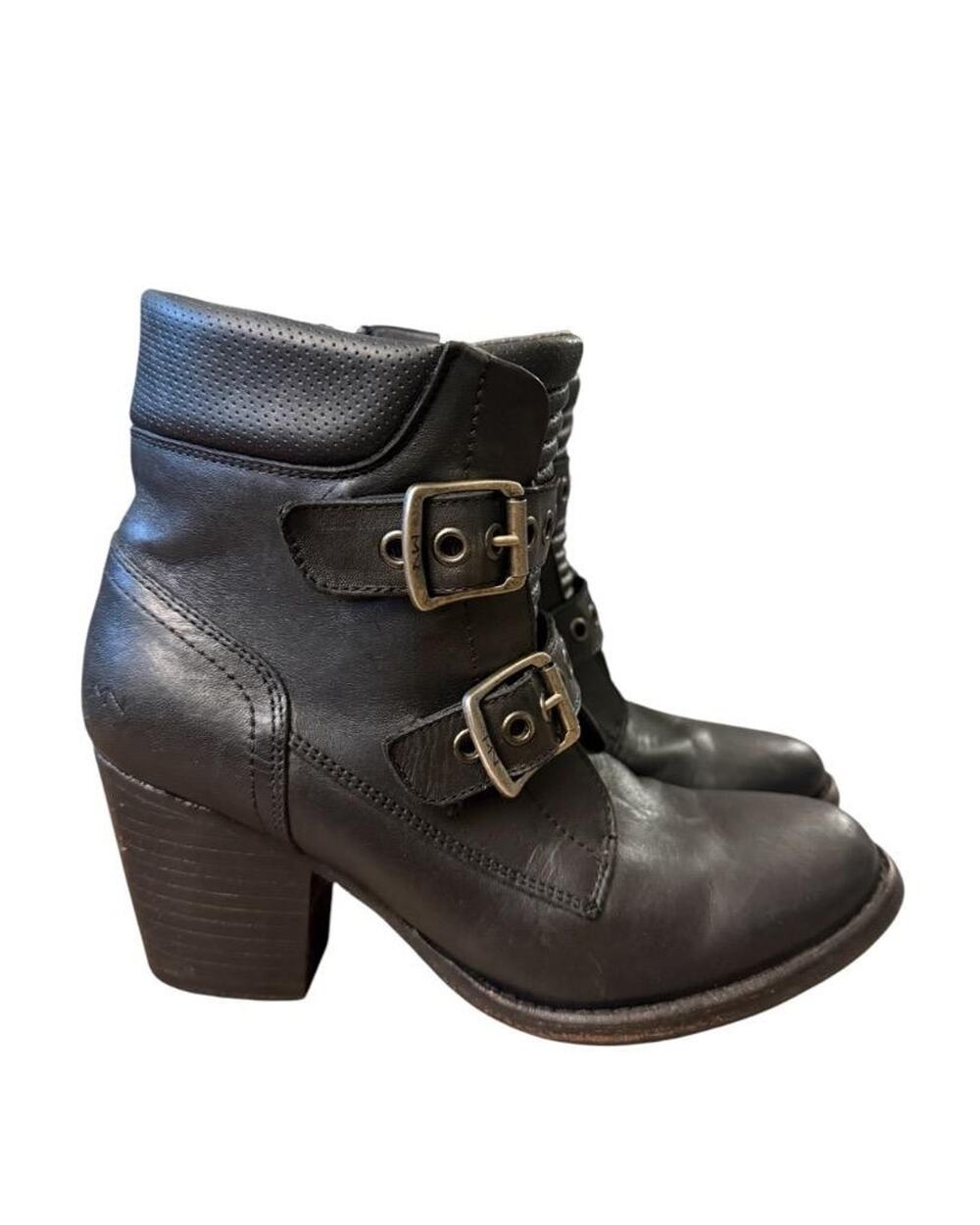 Mark Nason Yuma Somora Double Buckle Moto Boot Black Leather Women size 9